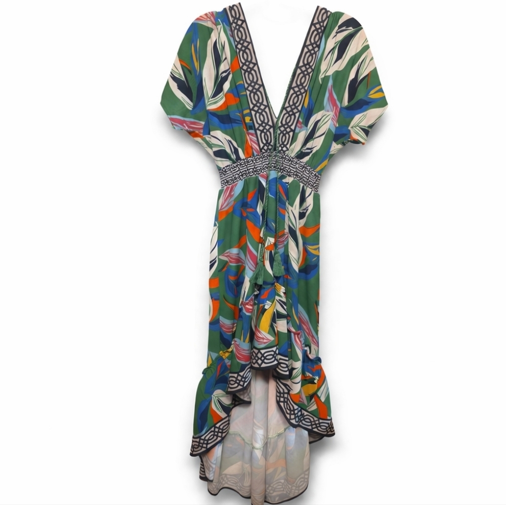 Flying Tomato Boho Floral High-Low Ruffle Maxi Dress Sz Small